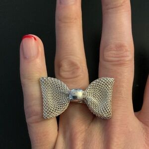 Aldo Silver Mesh Bow Ring, Costume Jewelry, Adjustable.